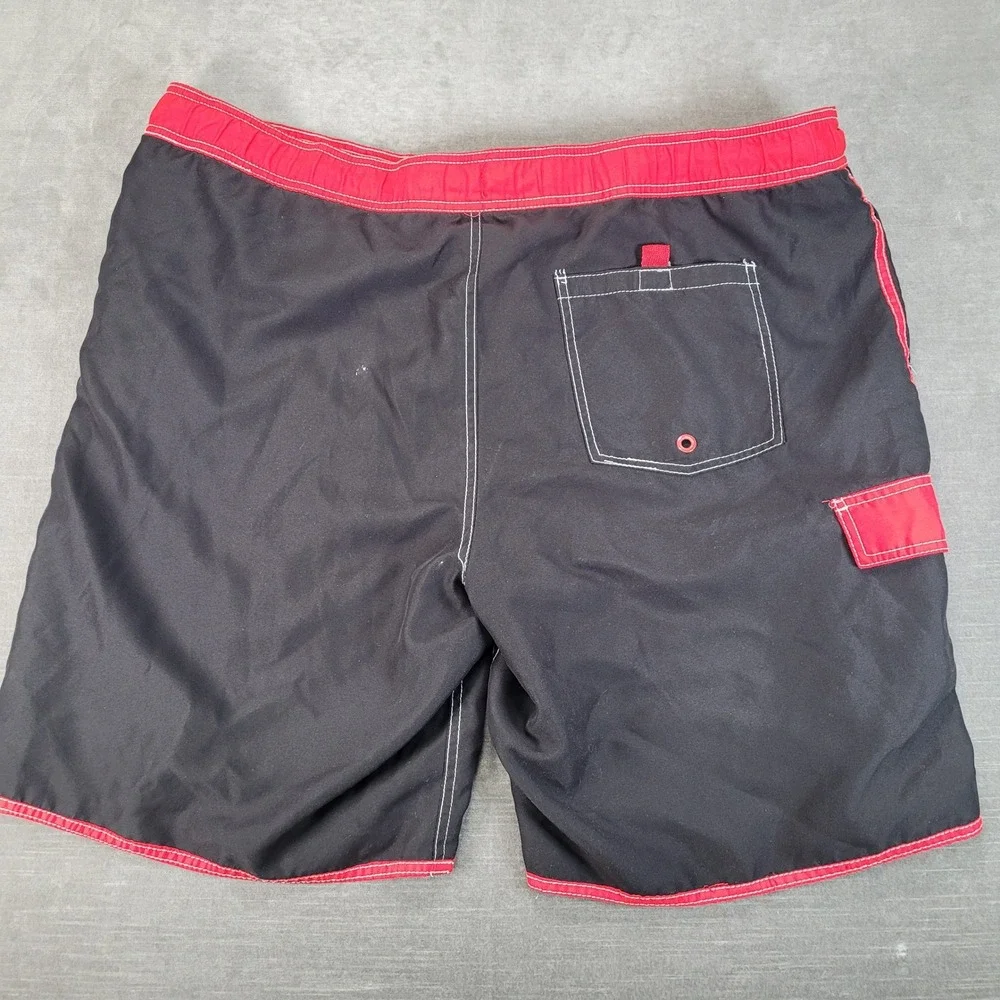 OP Ocean Pacific Y2K Mens Board Shorts Size XL 40-42 Black Red Swim Trunks Cargo